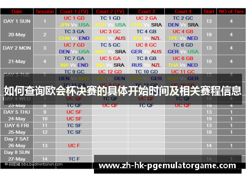 如何查询欧会杯决赛的具体开始时间及相关赛程信息 如何查询欧会杯决赛的具体开始时间及相关赛程信息
